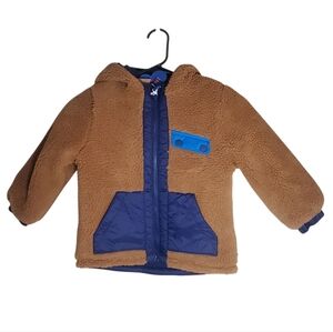 Mini Boden Cosy Borg Reversible Water Resistant Hooded Jacket Color Blocked